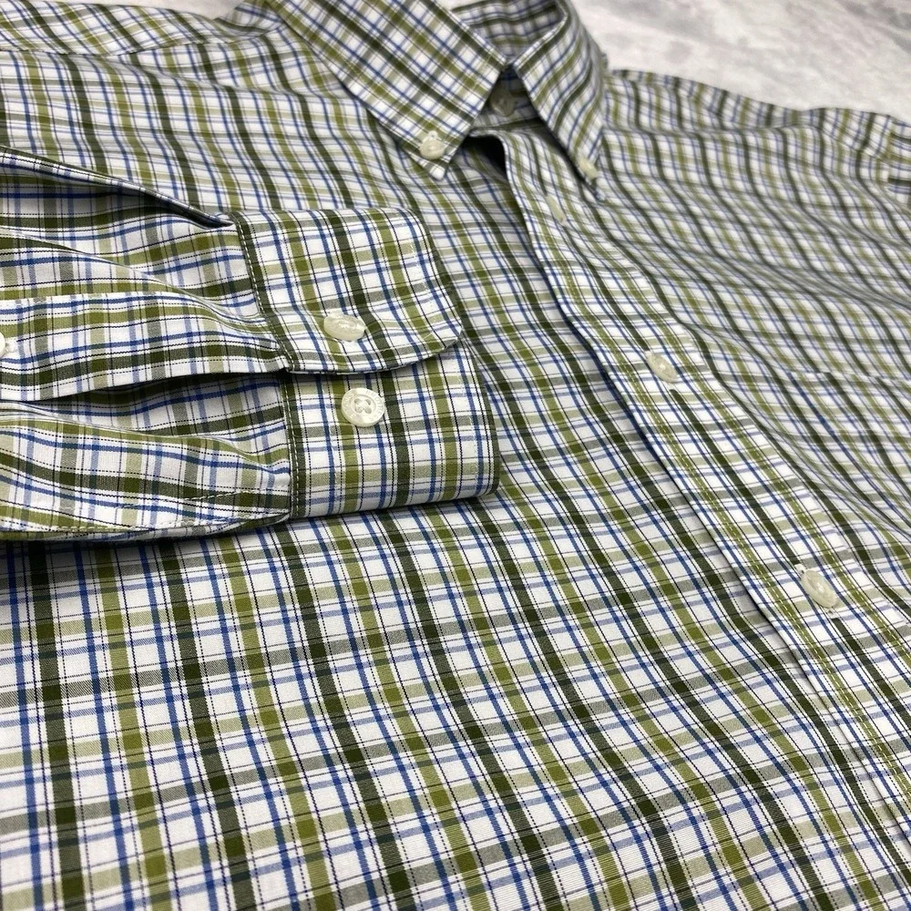 Brooks Brothers Boys XL Green White Plaid Dress Shirt Non-Iron Long Sleeves